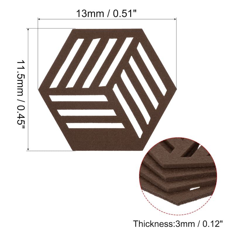 Felt Coasters, Hexagon Mat Pad Coaster for Drink Cup Pot Bowl Vase - Coffee