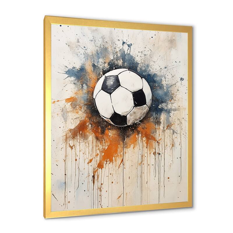 Designart "Wolrd Cup Beige Soccer Ball" Soccer Wall Decor White - Modern Entryway Framed Wall Art Print