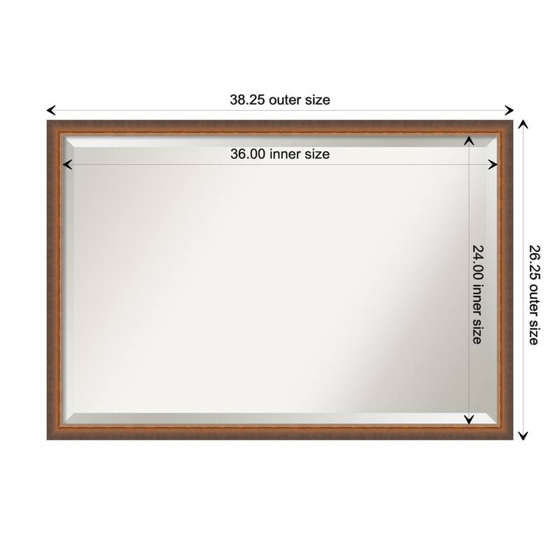 Two Tone Beveled Wood Framed Wall Mirror - Two Tone Bronze Copper - Glass Size 36x24