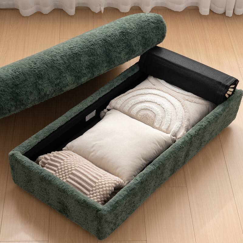 Oversized Single Sleeper Sofa Chair with Storage Ottoman, 42" Chaise Lounge for Livingroom Deep Seat Sofa Bed with Cup Holders