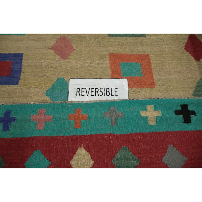 Hand Woven Oriental 100% Wool Carpet Southwestern Modern Multi-Colored Kilim Area Rug - 14' 6'' X 9' 10''