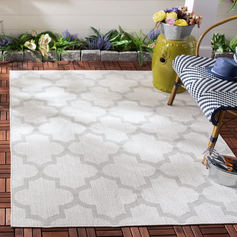 SAFAVIEH Bermuda Washable Hisako Indoor/ Outdoor Waterproof Rug - 9' x 12' - Ivory/Light Grey