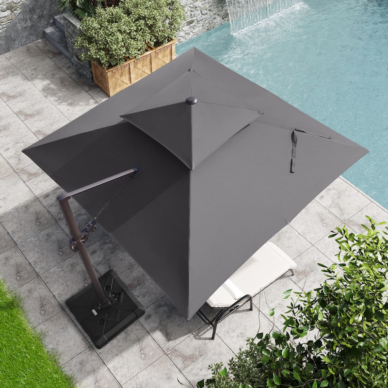 13 x 10 FT Outdoor Patio Cantilever LED Lighted Double Vented Umbrella with Base