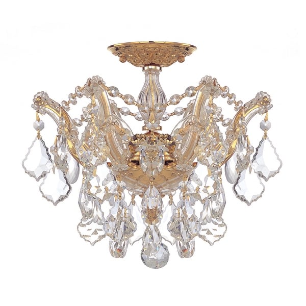 slide 1 of 1, Maria Theresa 3 Light Clear Crystal Gold Semi-Flush - 13.5'' W x 11.5'' H