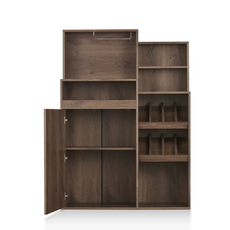 Furniture of America Gern 39-in. Rustic Walnut 7-shelf Buffet w/ Wine Rack