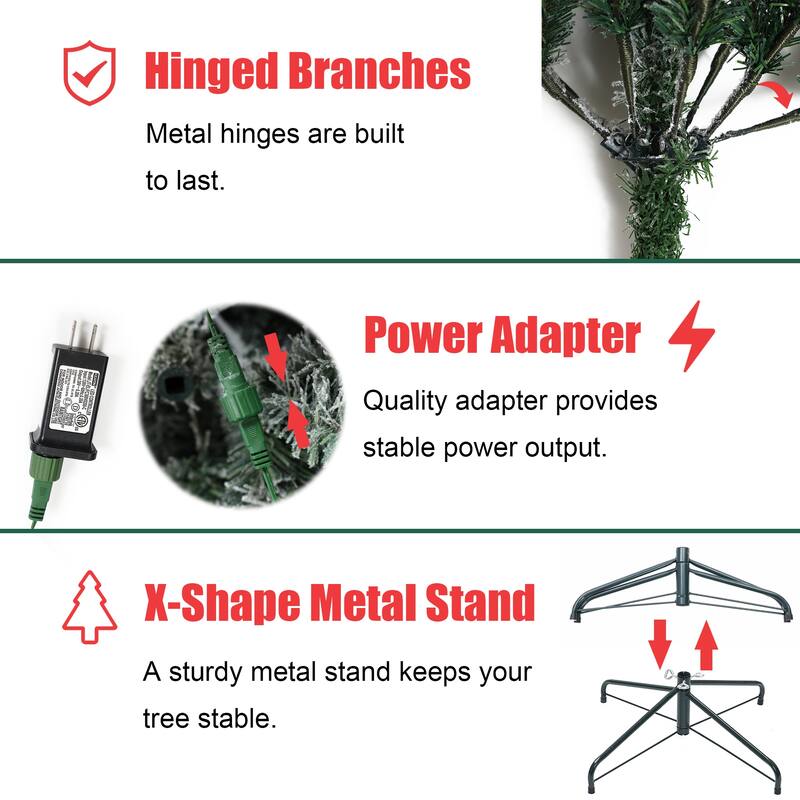 6Ft Full Artificial Snow-Flocked Christmas Tree with Lights, 10-Control & 3-Color Light Modes - 72" H x 41.3" Diameter