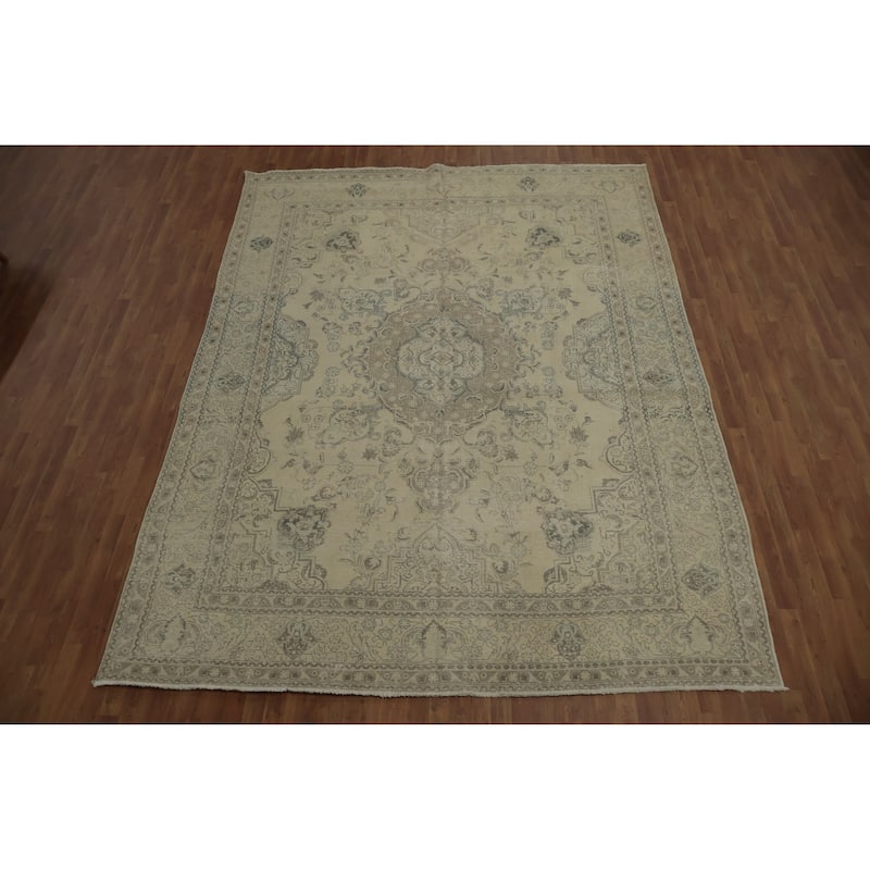 Hand Knotted Oriental 100% Wool Carpet Traditional Floral Beige & Ivories Tabriz Area Rug - 12' 6'' X 9' 4''