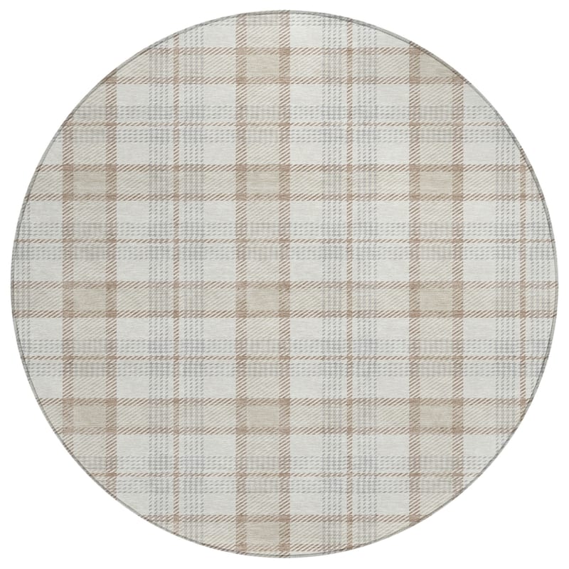 Machine Washable Indoor/ Outdoor Casual Plaid Chantille Rug