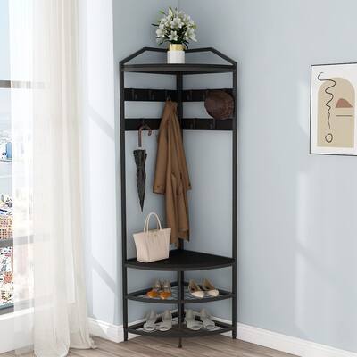 Entryway Hall Tree with Shoe Bench Entryway Coat Rack with 10 Metal ...