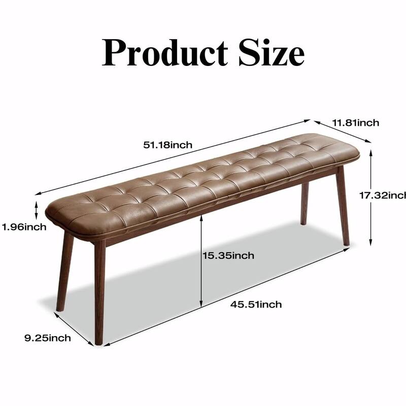 Genuine Leather Upholstered Bench - Solid Oak Frame