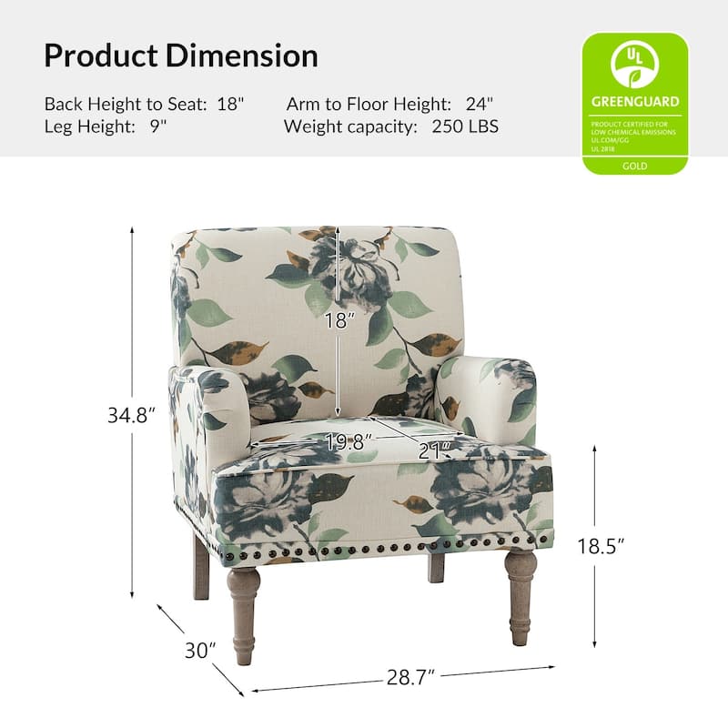 Pavia Traditional Floral Fabric Design Upholstered Accent Armchair with Nailhead Trim Set of 2 by HULALA HOME