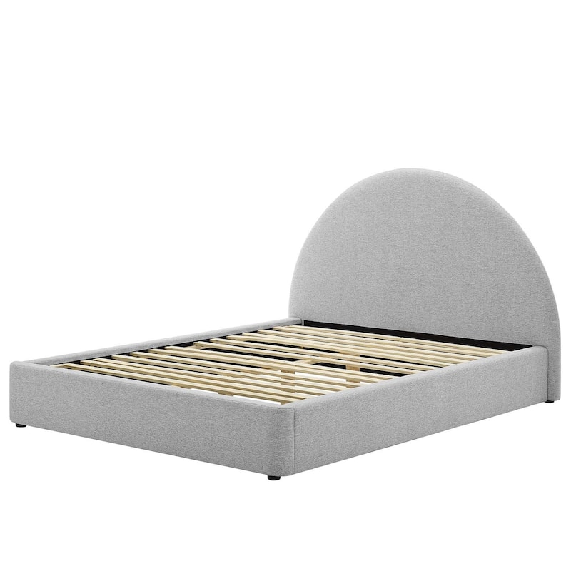 Palmetto Modern Round Headboard Light Grey Fabric Upholstered Queen Size Platform Bed