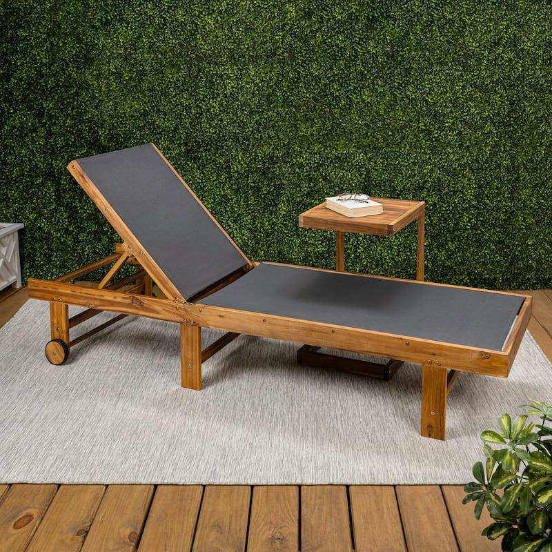Trabuco Coastal Modern Acacia Wood Mesh 3-Position Outdoor foldable Chaise Lounge Set with Side Table