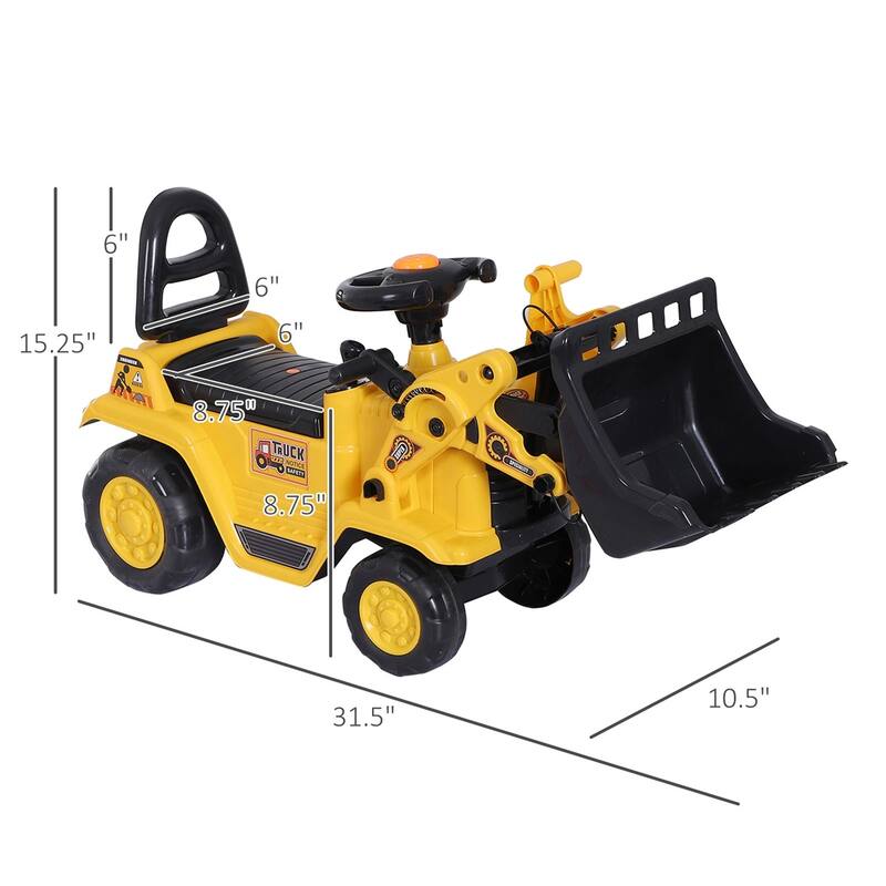 3-in-1 Ride-On Bulldozer Toy for Toddlers with Functional Shovel and Wheels Under-Seat Storage - 31.5" L x 10.5" W x 15.25" H