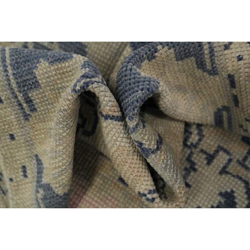 Hand Knotted Oriental 100% Wool Carpet Transitional All-Over Beige & Ivories Oushak Runner Rug - 12' 4'' X 2' 9''