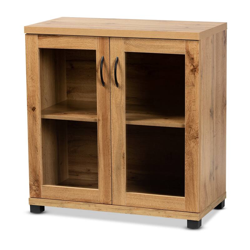 Zentra Modern Oak Brown Finished Wood 2-Door Storage with Glass Doors - Oak
