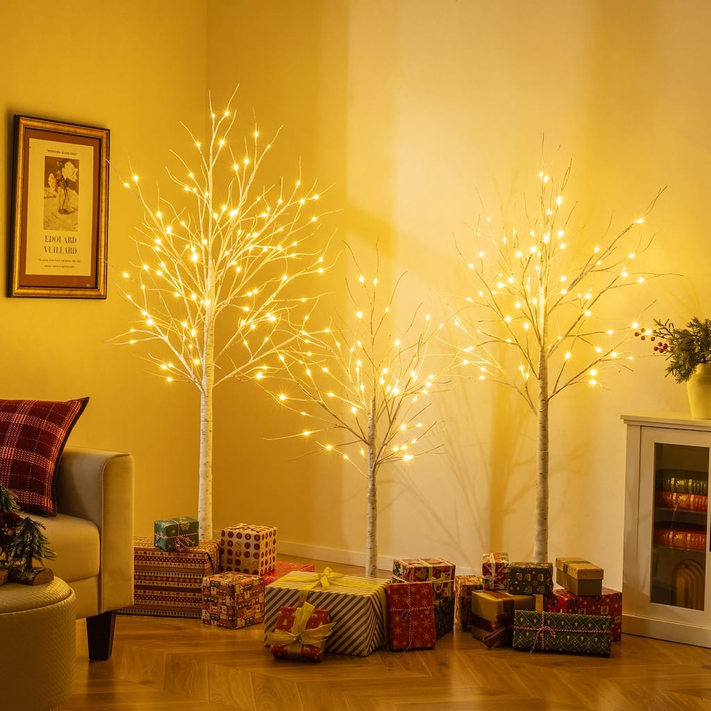 Gymax 4/5/6 FT Outdoor Pre-Lit Artificial Christmas Tree w/ 216 Warm