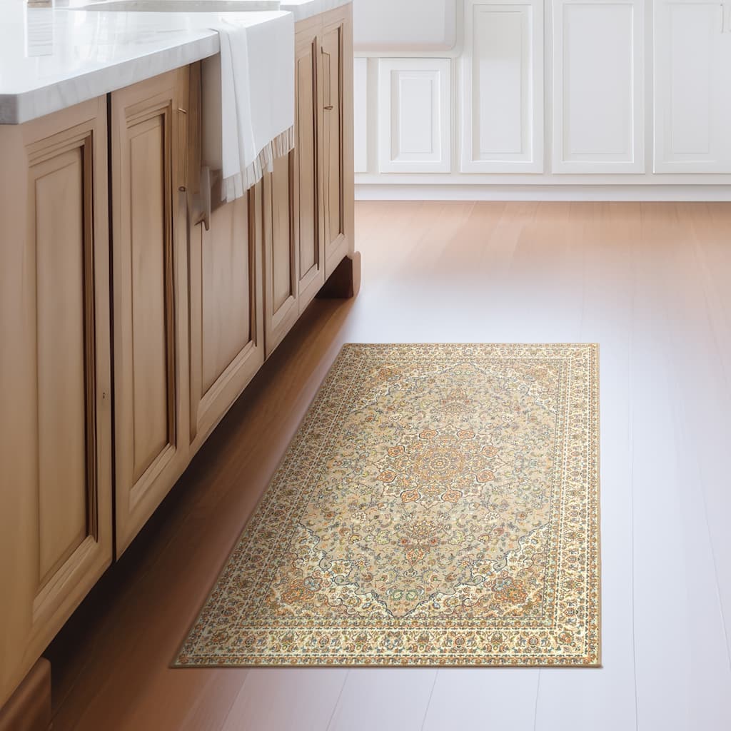 My Magic Carpet Kenya Beige Machine Washable Area Rug
