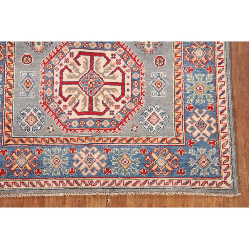 Kazak Oriental Area Rug Handmade Grey Wool Carpet - 3'10"x 5'11"