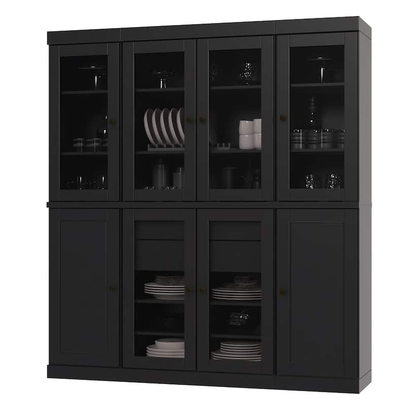 Palace Imports 100% Solid Wood Kitchen China Cabinet Pantry with Glass or Solid Wood Doors and 2-Drawer Kit - 65" x 71.5"