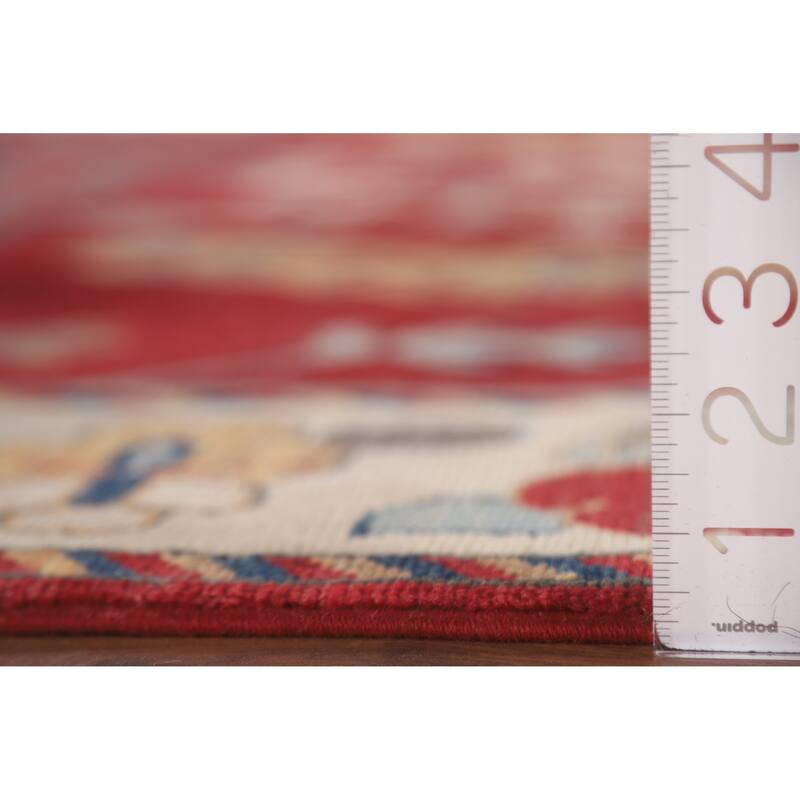 Hand Knotted Oriental 100% Wool Carpet Traditional Geometric Red Kazak Area Rug - 9' 10'' X 6' 10''