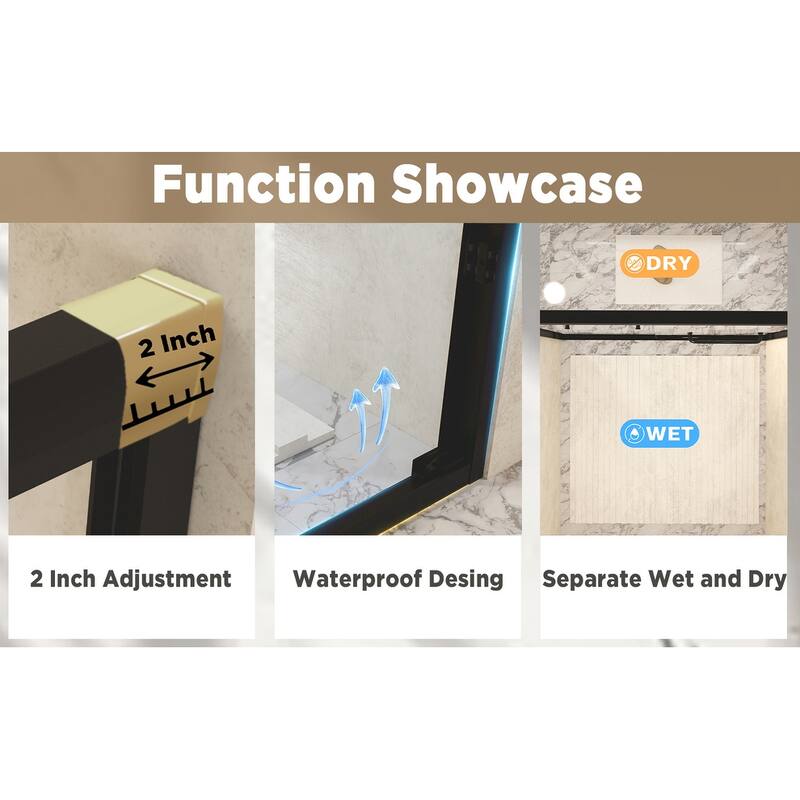 GDFStudio - Alden Adjustable Frameless Double Sliding Shower Door for Modern Bathroom Spaces