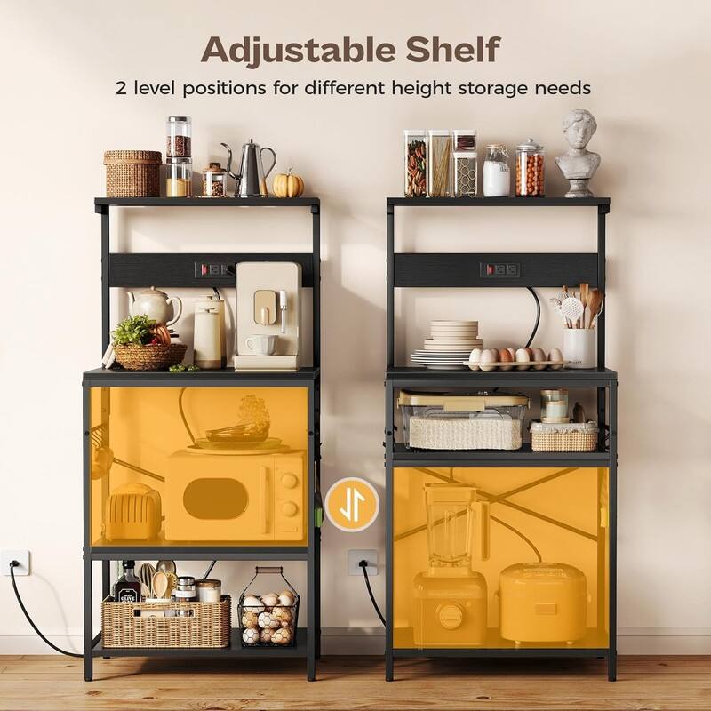 Kitchen Bakers Rack with Power Outlet, Coffee Bar Table 4 Tiers - 16.5"D x 23.6"W x 50.6"H