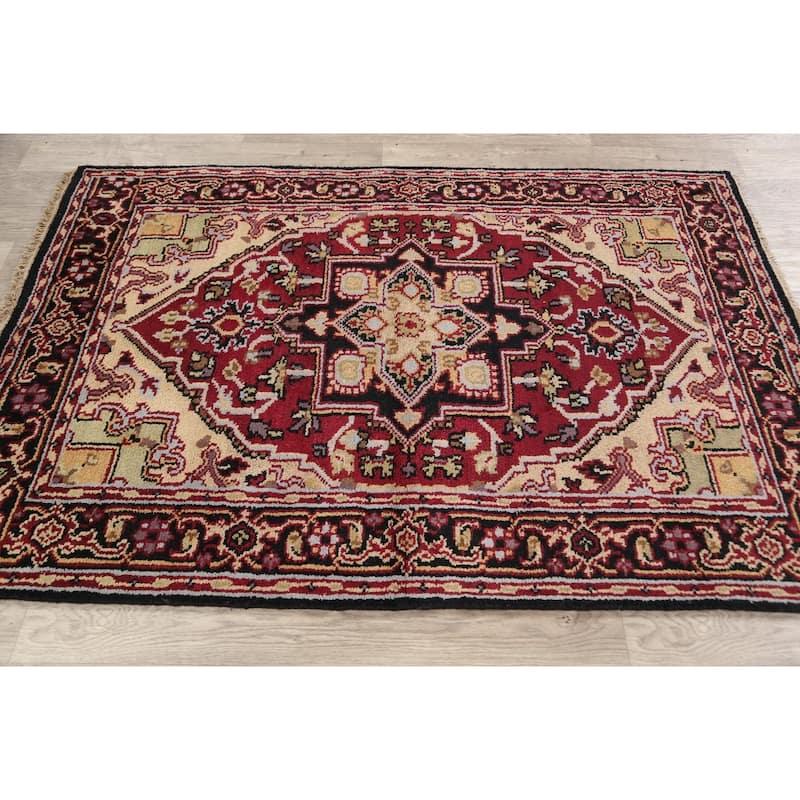 Stunning Geometric Heriz Oriental Area Rug Wool Hand-knotted - 3'11" x 5'10"