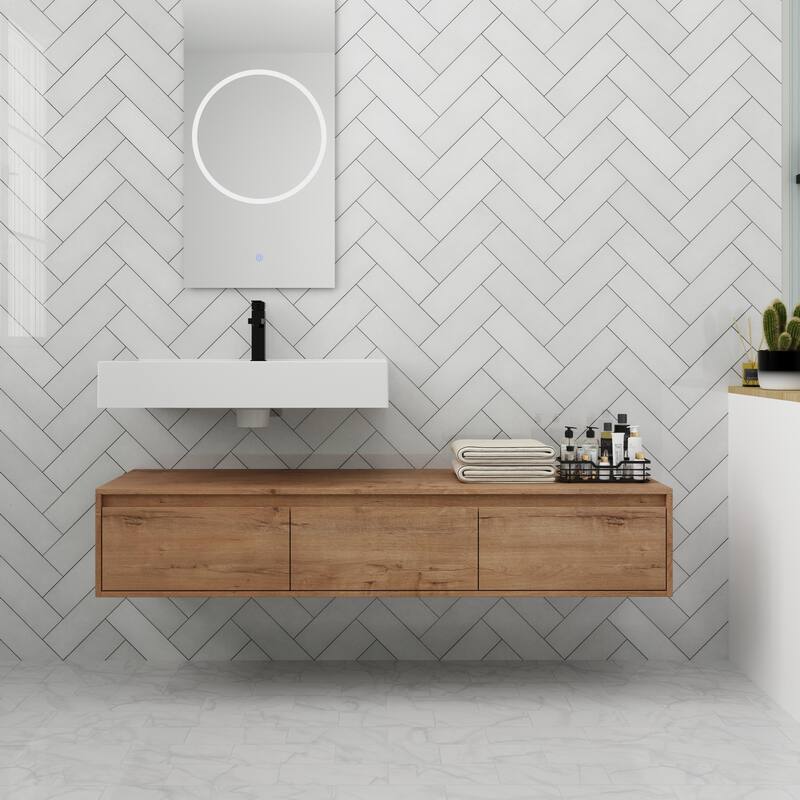 ARTCHIRLY 30/60 Inch Bathroom Vanity with Sink, Floating Bathroom Vanity With Soft Close Drawer - 60''W - Imitative Oak-30''Sink