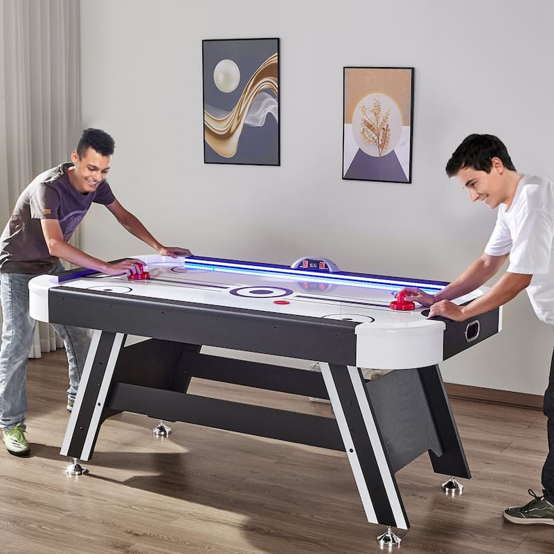 72" Indoor Air-Powered Hockey Game Table with LED Light Strip and PVC Surface - 72”L x 40”W x 32”H