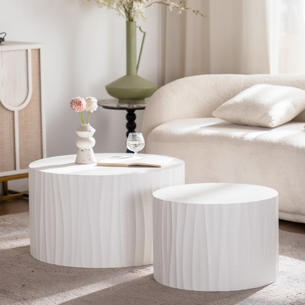 Nesting Coffee Table Set of 2 Round Wooden Coffee Tables Circle Modern ...