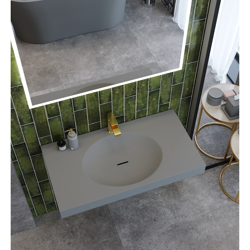 Darleen Shallow Basin Wall Mounted Bathroom Sink - 36" - Matte Gray