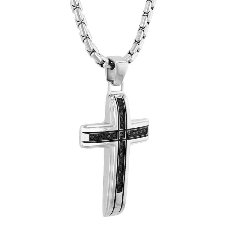 Steel Nation Stainless Steel Black Diamond Cross Pendant 1/4ctw