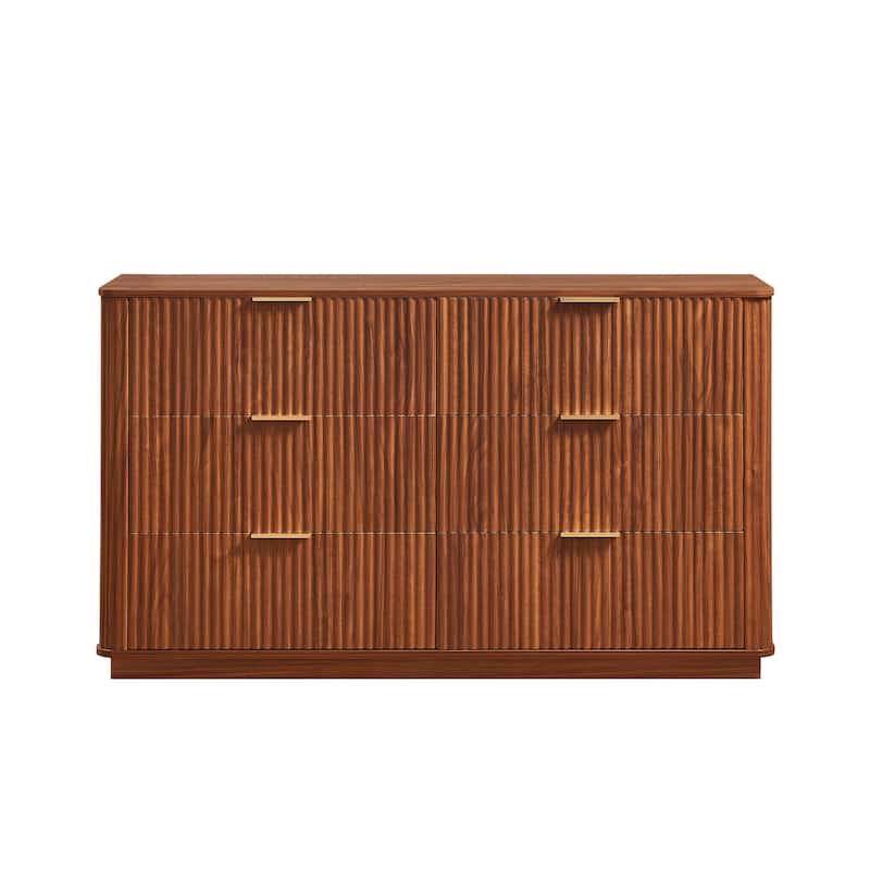55" Modern Wave-Design Dresser – 6-Drawer Chest with Curved Fronts, Multi-Functional as TV Stand or Storage Organizer