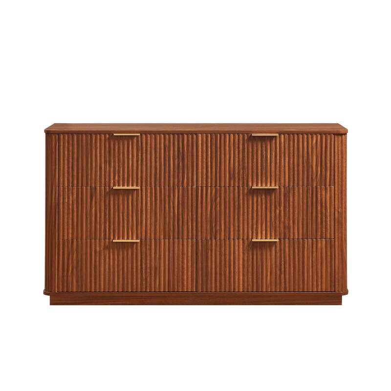 6 Drawers Dresser,55" Wide Modern Chest Of Drawers Curved Wave Design, Dresser Tv Stand, Wood Drawer Organizer