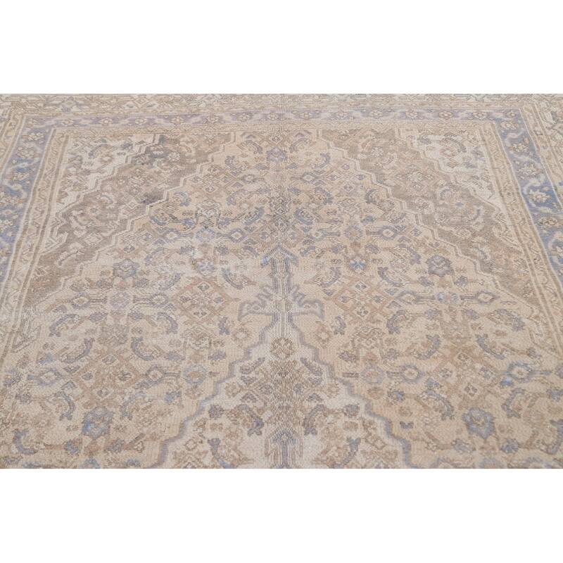 Vintage Distressed Geometric Hamedan Persian Area Rug Wool Handmade - 6'11" x 9'11"