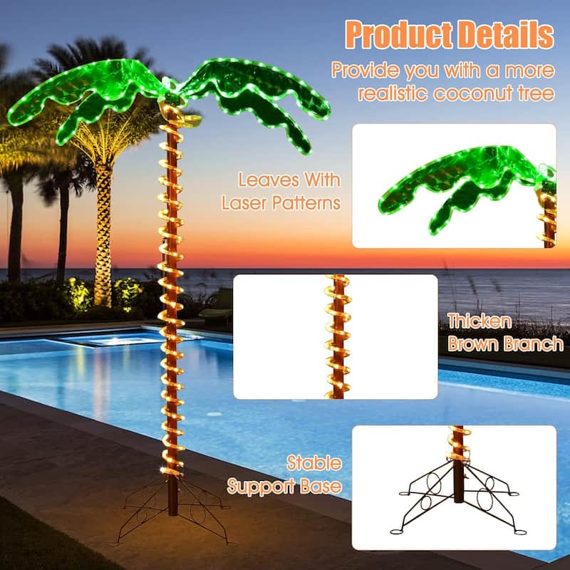 7.5 FT Coconut Tree Decoration Artificial Lighted Palm Tree - Green + Brown