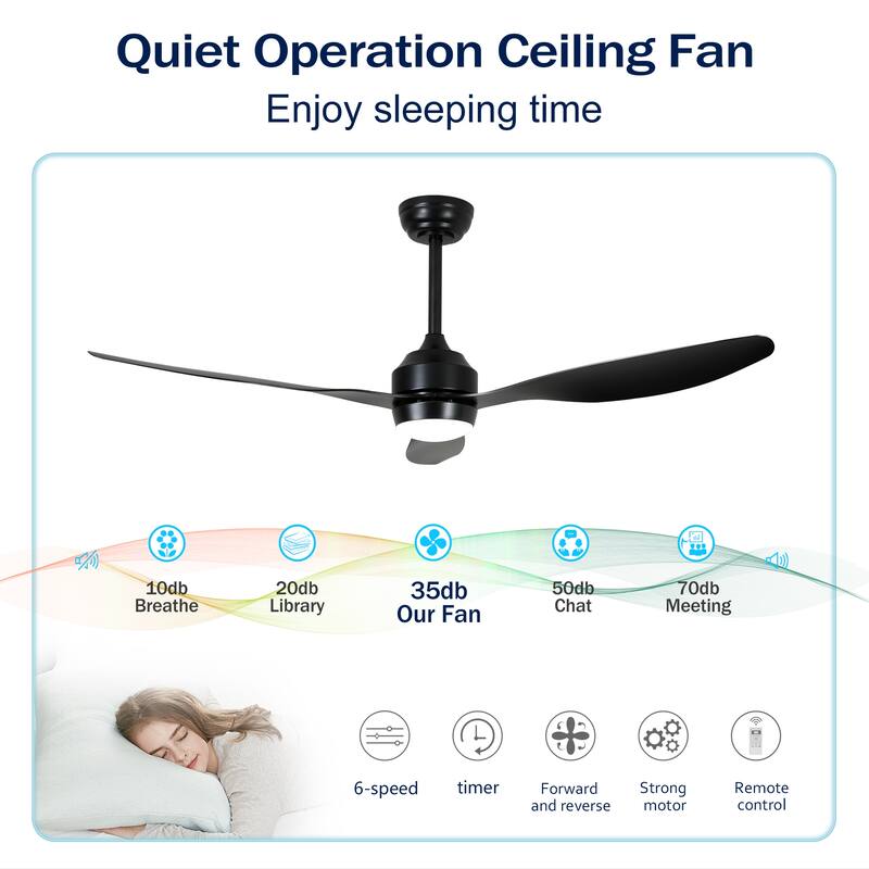 52" Ceiling Fan with Lights, Quiet DC Motor 3 ABS Blade Ceiling Fans, 6 Speed Levels, Reversible Ceiling Fan