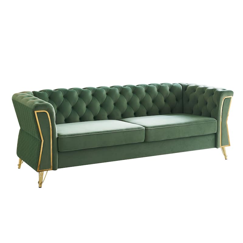 Modern Tufted Velvet Sofa 87.4 Inch For Living Room