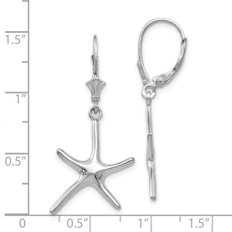 Curata 14k White Gold Dancing Sea Shell Starfish Leverback Earrings - 36.25mm long