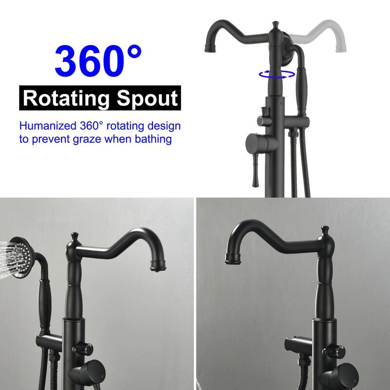 Freestanding Bathtub Faucet High Flow Rate Single Handle Floor Mounted Tub Faucets with Hand Sprayer Swivel Spout Tub Fillers