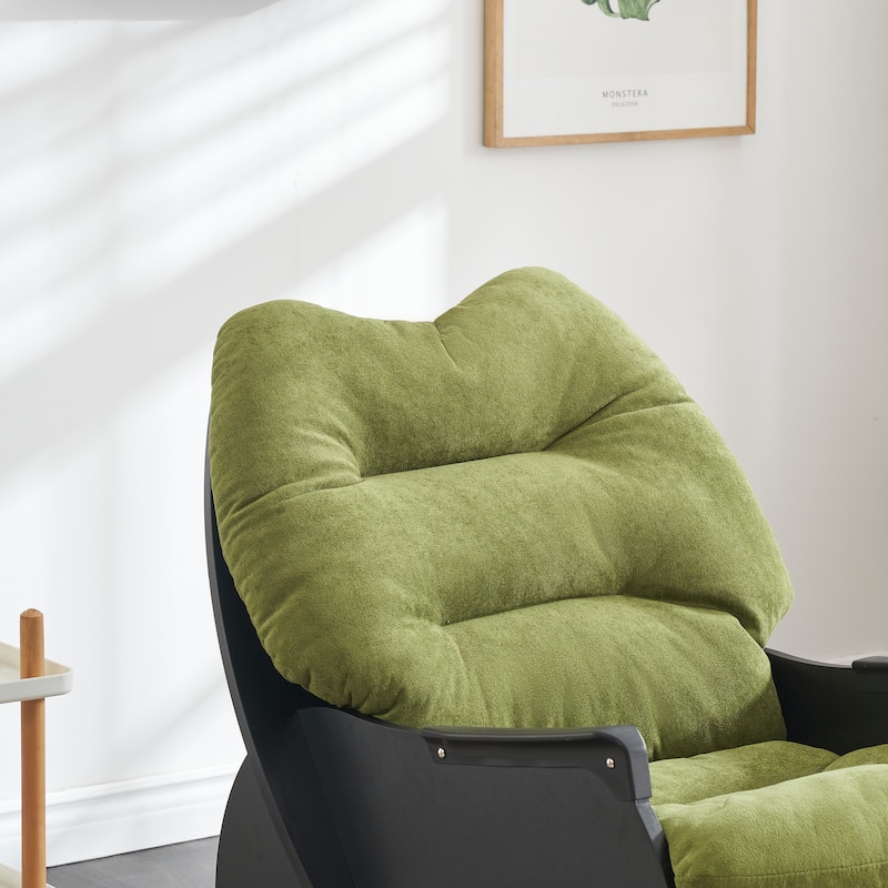 Mid Century Accent Rocker Armchair With Side Pocket, Upholstered Wooden Rocking Chair for Living Room Baby Kids Room Bedroom