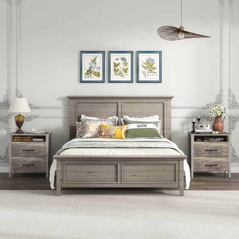Gymax 2 PCS Nightstand w/ 2 Drawers Farmhouse Bed Side Table w/ Open