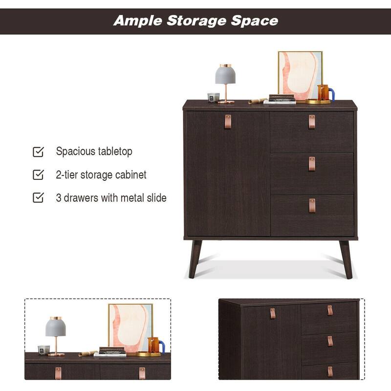 3-drawer Sideboard Storage Display Cabinet-Brown - 31.5" x 15.5" x 32" (L x W x H)