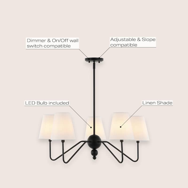 Signe 32" 5-Light Classic Minimalist Iron Inverted Gourd LED Chandelier, Black by JONATHAN Y