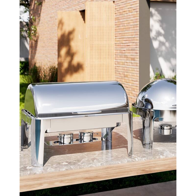 9QT [1* Full Pan & 2* Half Pan ] Classic Roll Top Lid Chafing Dishes for Buffet Bed Bath