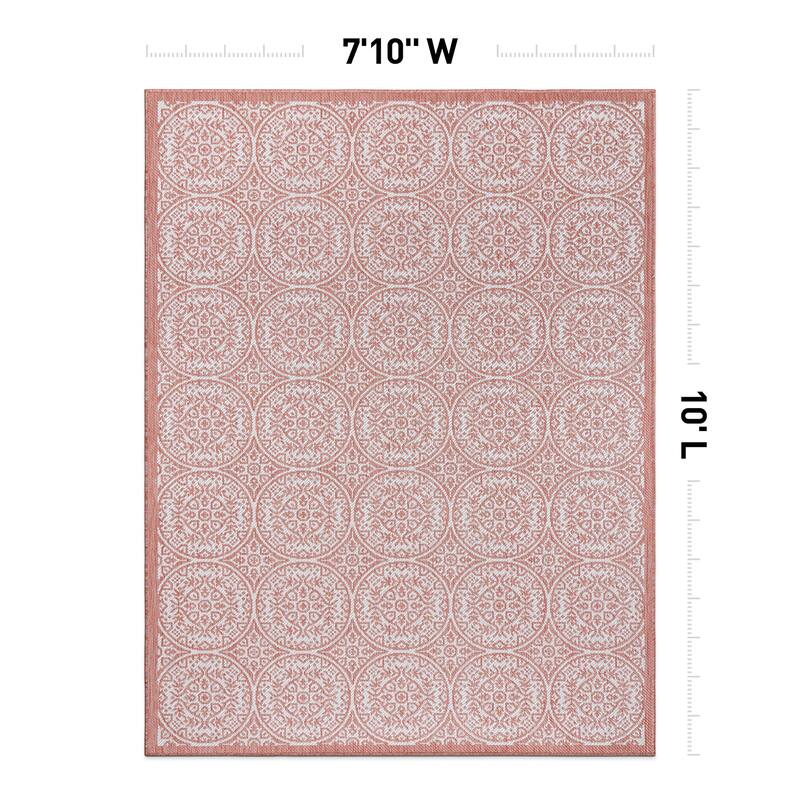 World Rug Gallery Transitional Floral Circles Textured Flat Weave Indoor/Outdoor Area Rug
