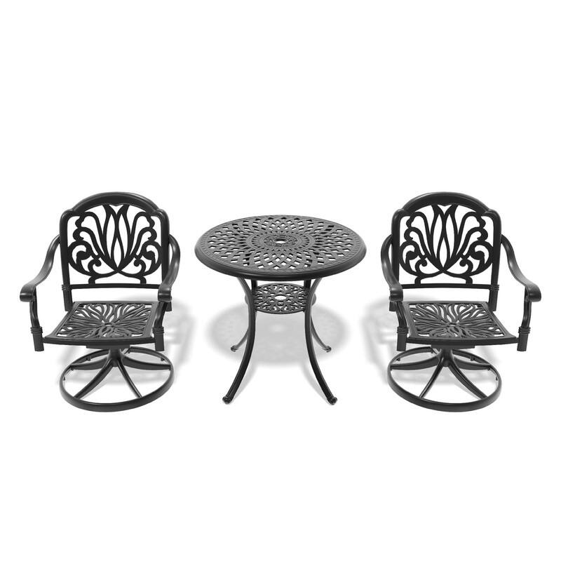 3-Piece Aluminum Round Outdoor Patio Dining Set, 2 Cushioned Swivel Chairs, Table, All-Weather Frames