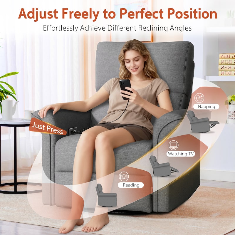 270°Power Swivel Rocker Recliner Chair for Adult,Rocking Glider Nursery Recliner for Small Spaces,Fabric Rocking Chair