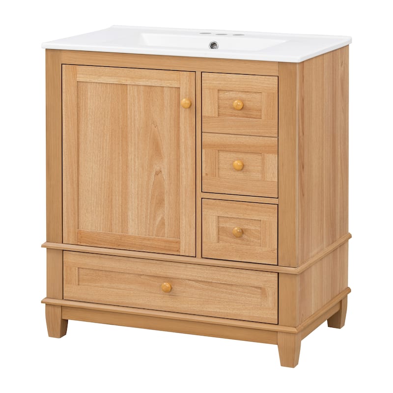 30" Bath Vanity with Sink - 3 Drawers, Door Shelf & Soft-Close Mechanism